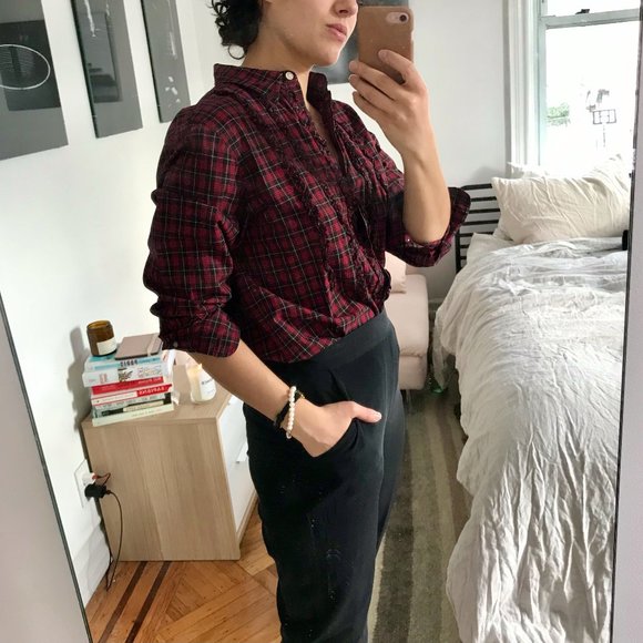 Red Ruffle Tuxedo Button Down - Picture 3 of 7